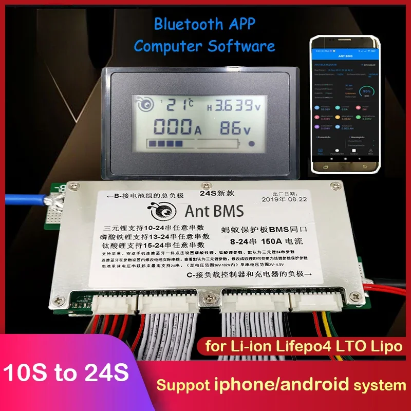 Smart Bms 24S 200A Bluetooth Lifepo4 - Placa de Proteção de Bateria 10S